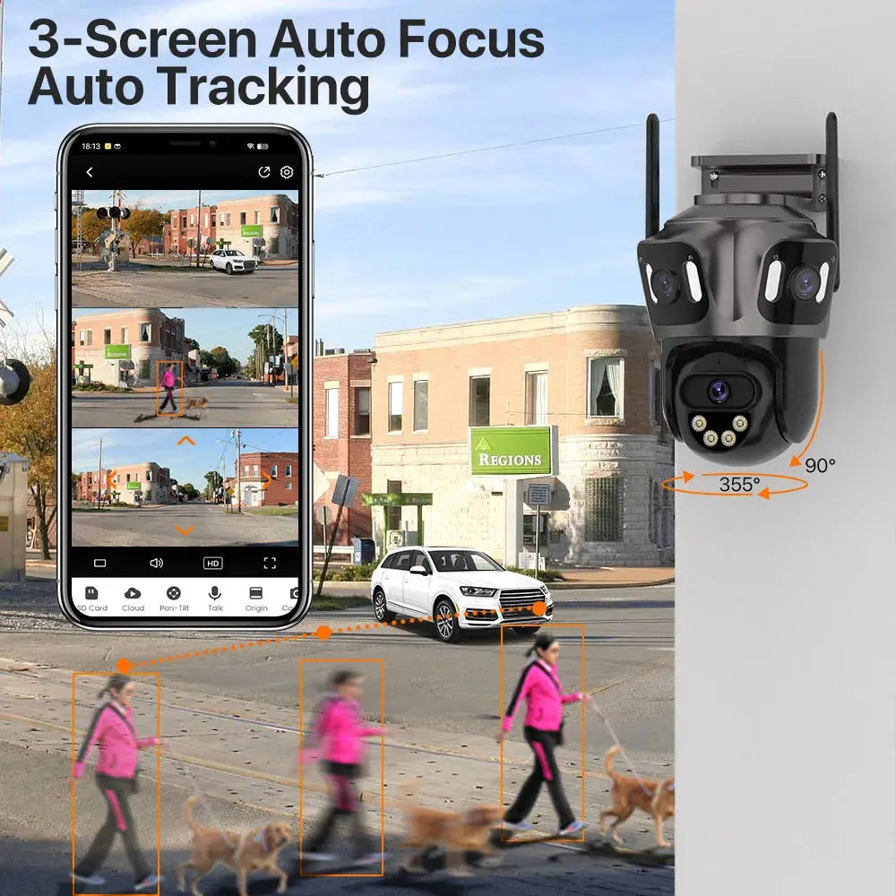 Three Screen WIFI IP Camera Outdoor 4K Dual Lens PTZ Camera Ai Human Detection IP66 Waterproof CCTV Video Security Camera iCsee Tech Triumph Shop