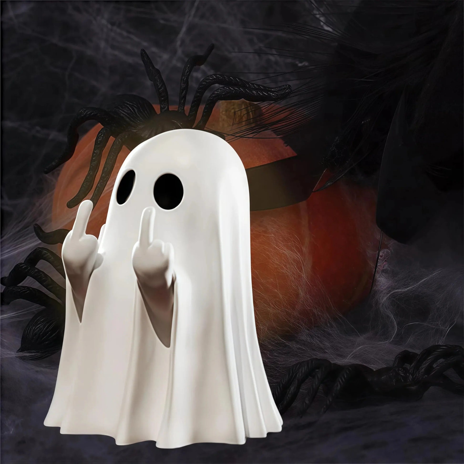 Cute Middle Finger Ghost Statue, Small Halloween Decor for Home, Centerpiece for Coffee Table, Adorable Horror Figure Tech Triumph Shop