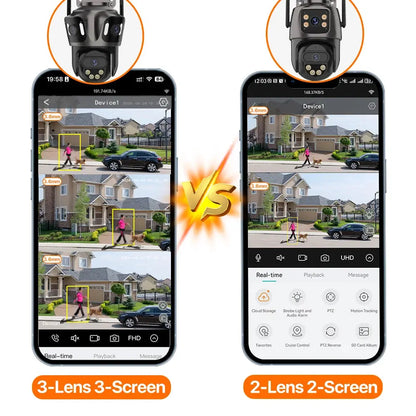 Three Screen WIFI IP Camera Outdoor 4K Dual Lens PTZ Camera Ai Human Detection IP66 Waterproof CCTV Video Security Camera iCsee Tech Triumph Shop