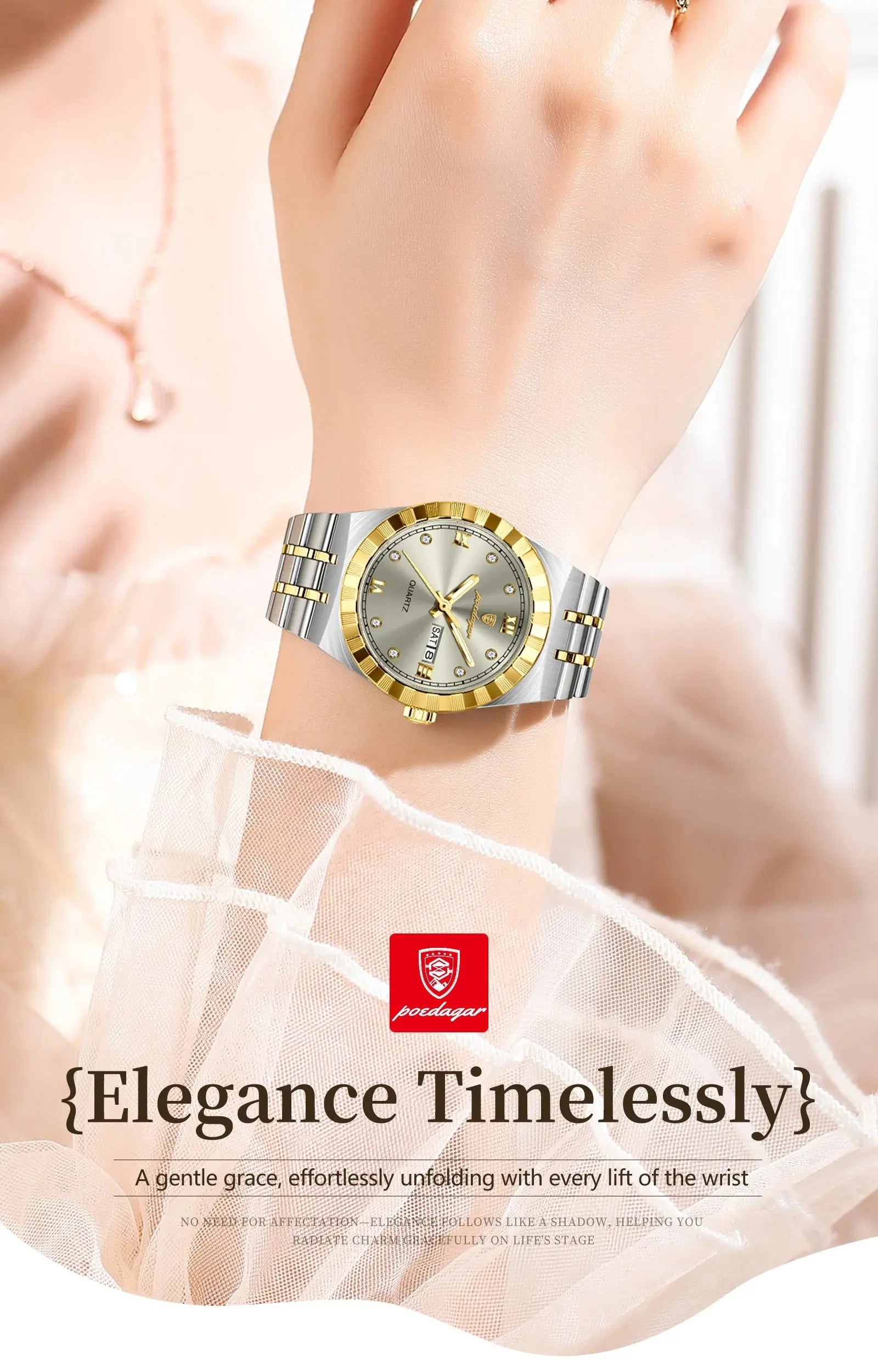 POEDAGAR Luxury Original Ladies Watch Luminous Waterproof Week Date Woman Wristwatch Stainless Steel Women Quartz Watches Female Tech Triumph Shop