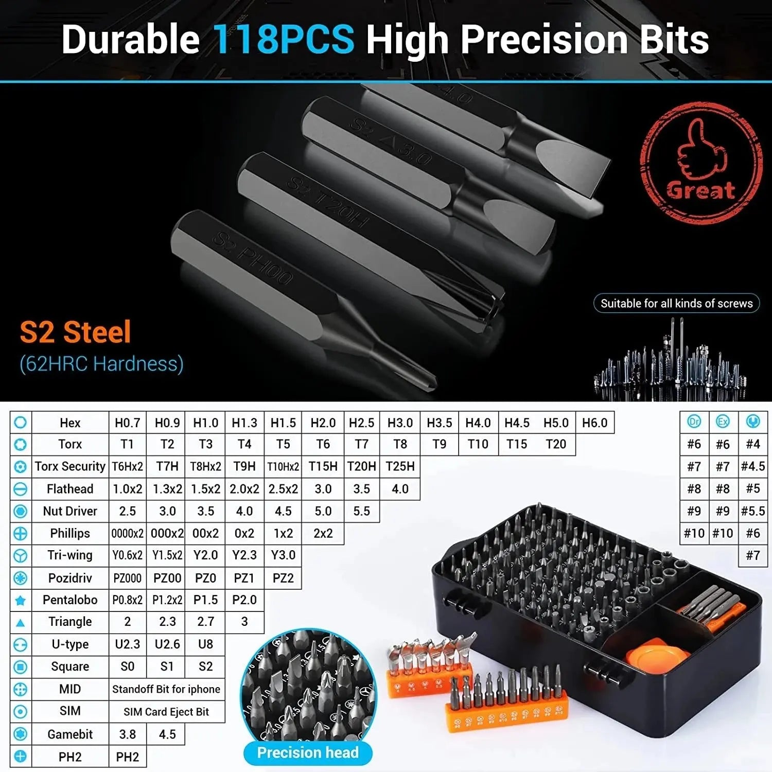 25/115/135/140 in1 Screwdriver Set  Magnetic Torx Phillips Screw Bit Kit  With Electrical Remover Wrench Repair Phone PC Tools Tech Triumph Shop