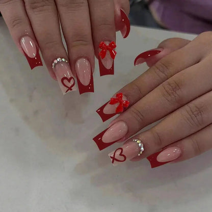 White French Press on Nails 3D Bowknot Fake Nails Tips Full Cover Wearable False Nails for Women and Girls DIY Manicure 24Pcs Tech Triumph Shop
