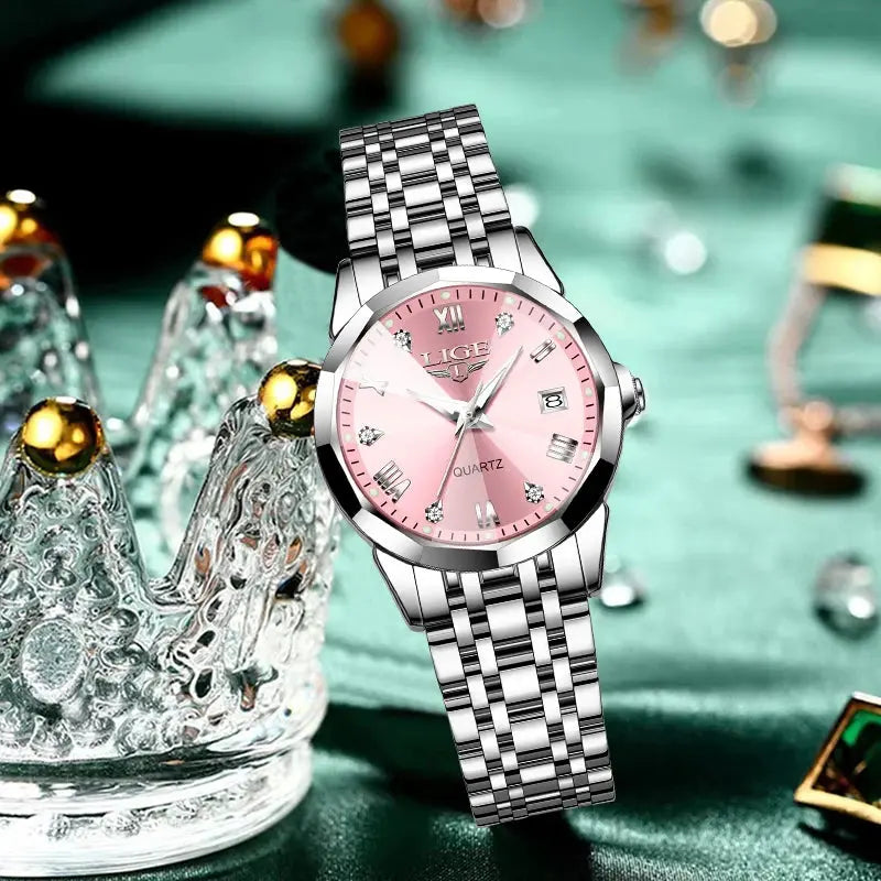 LIGE Elegant Ultrathin Nordic Simple Style Quartz Movement Women's Wristwatch Fashion Stainless Steel Bracelet Belt Woman Watch Tech Triumph Shop