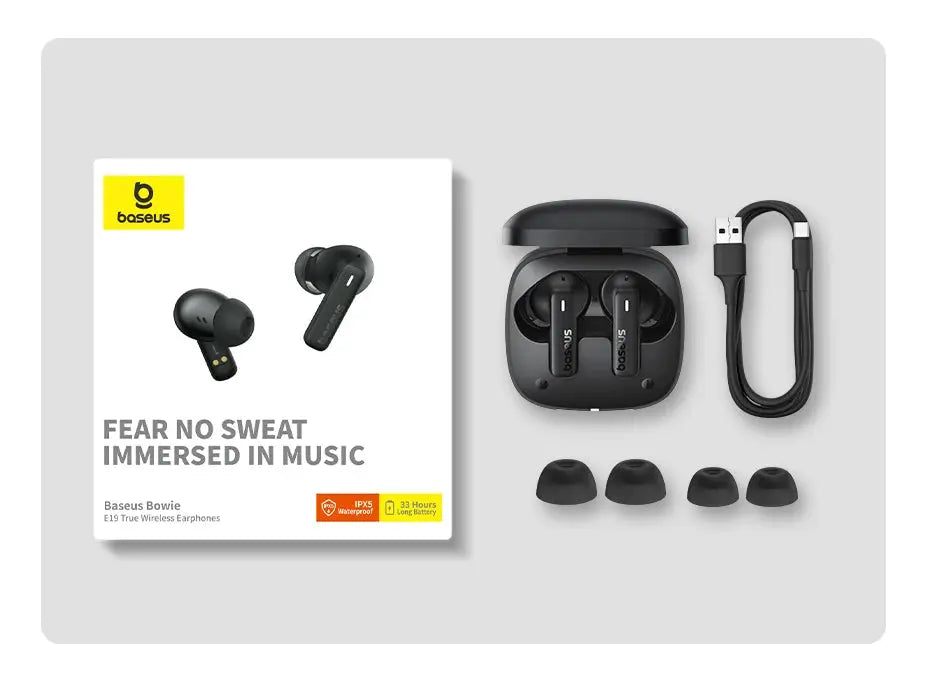Baseus Bowie E19 Wireless Earphones Bluetooth 5.3 Big Bass 12mm Drivers IPX5 Waterproof Earbuds 33Hrs Battery Life Headphones Tech Triumph Shop
