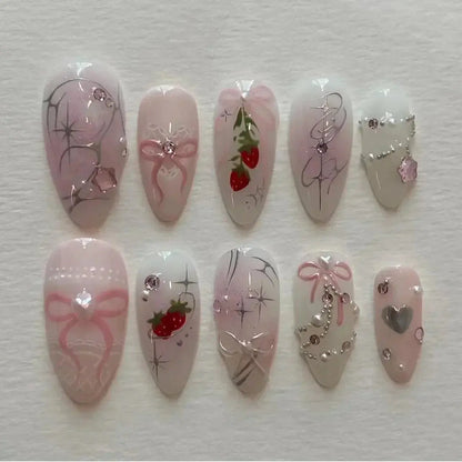 24Pcs Pink Almond False Nails Butterfly Ballet with French Design Wearable Fake Nails Simple Artificial Press on Nails Tips Art Tech Triumph Shop