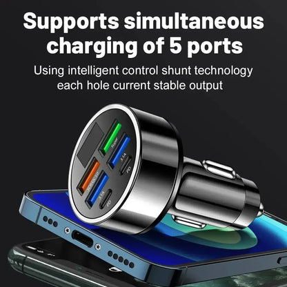 66-250W PD Car Charger QC3.0 Fast Charge One to Six Car Cigarette Lighter Plug Car Charger Flash Charge with Digital Display Tech Triumph Shop