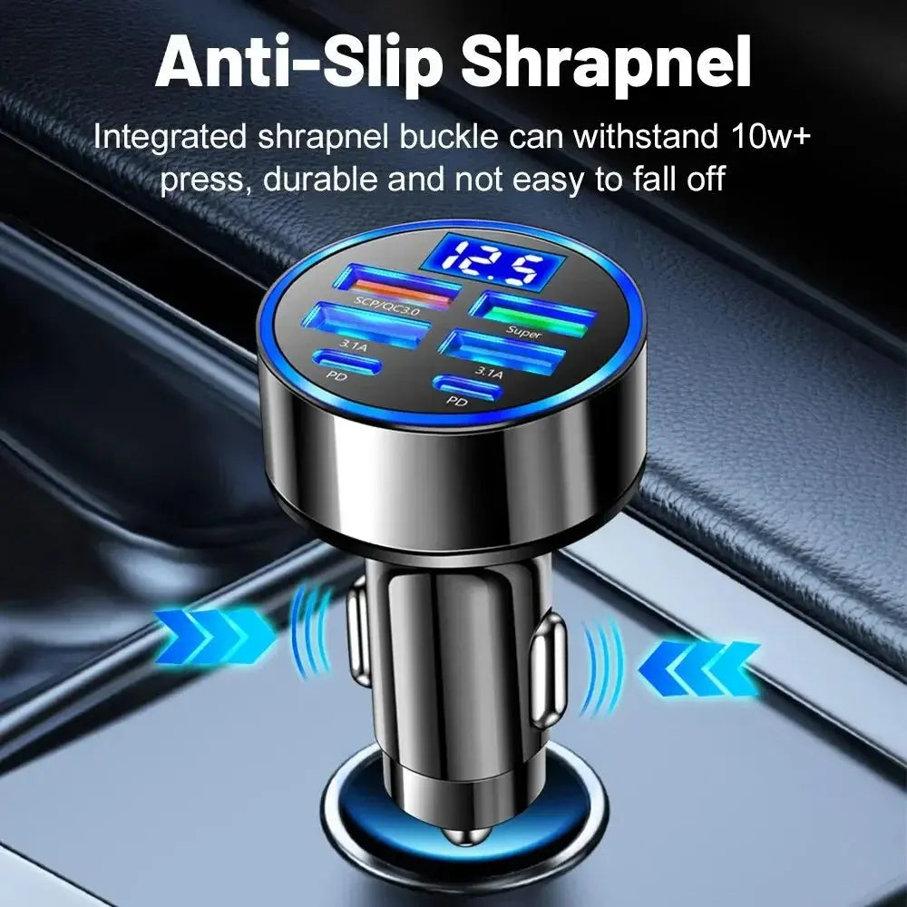66-250W PD Car Charger QC3.0 Fast Charge One to Six Car Cigarette Lighter Plug Car Charger Flash Charge with Digital Display Tech Triumph Shop