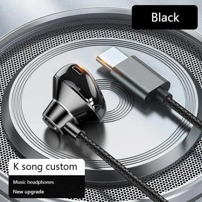 9D Bass Stereo Type C&3.5mm Headphones Volume Control Headset With HD Mic Wired Earbuds For iPhone15/16 Samsung Galaxy Earphones Tech Triumph Shop