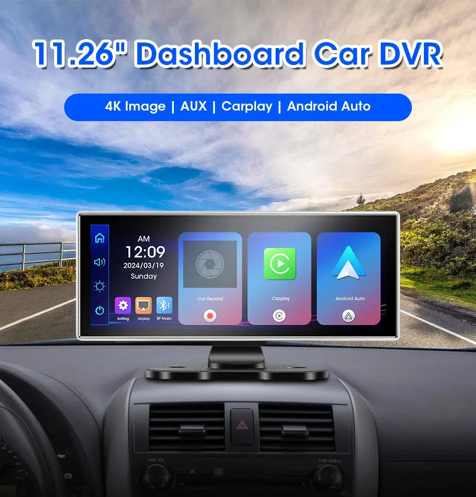 10/11.26 inch Dash Cam 4K Car DVR Wireless Carplay & Android Auto GPS Navigation Video Recorder Dashboard Dual Lens Wifi FM AUX Tech Triumph Shop