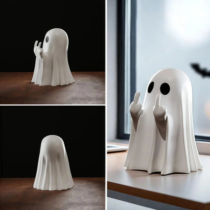 Cute Middle Finger Ghost Statue, Small Halloween Decor for Home, Centerpiece for Coffee Table, Adorable Horror Figure Tech Triumph Shop