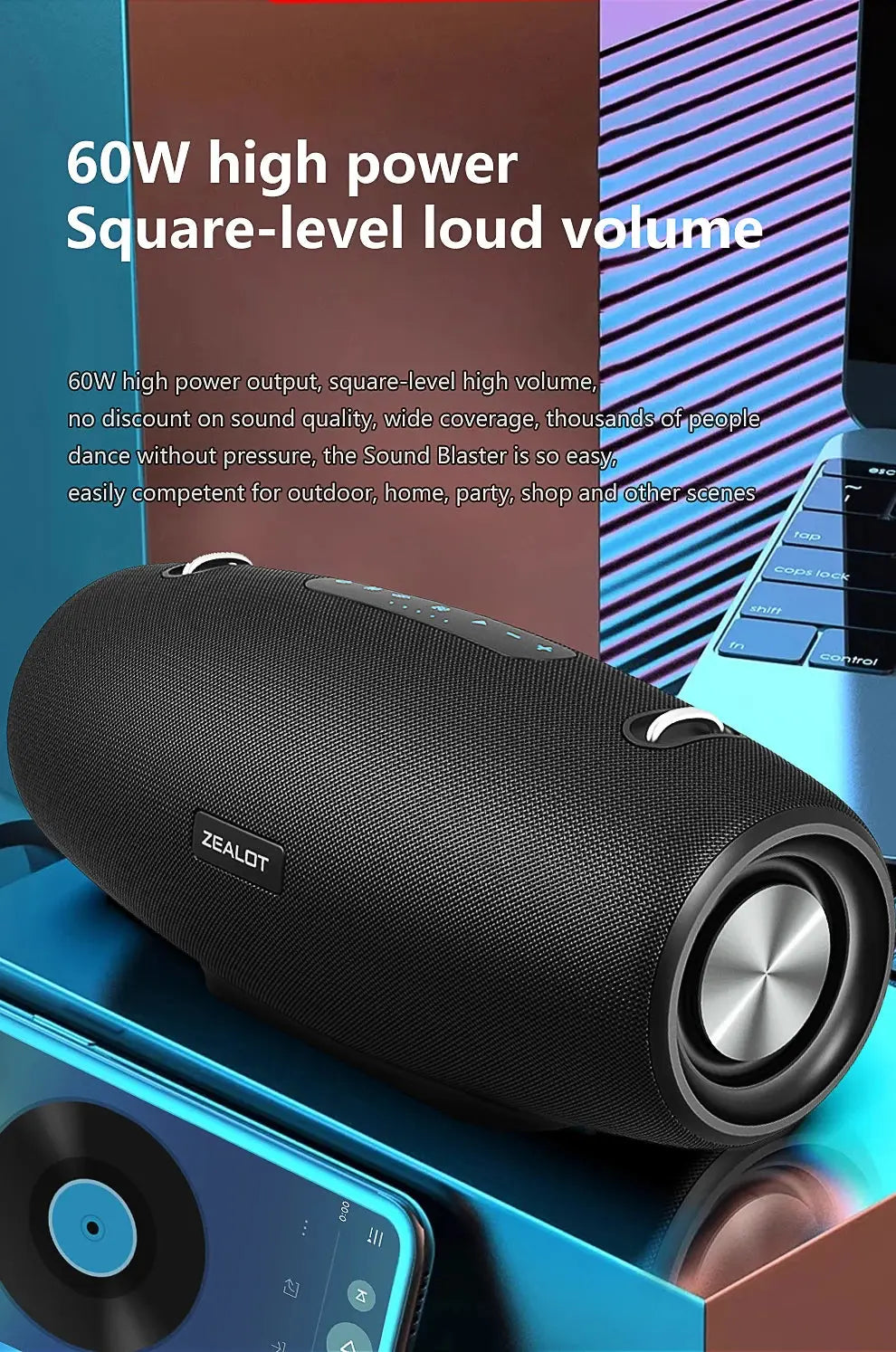 Zealot S67 Wireless Speaker WithShoulder Strap,Outdoor,Waterproof,Portable Speaker with Loud Stero and Booming Bass,40H Playtime - Tech Triumph Shop