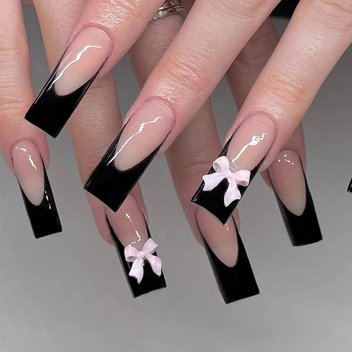 White French Press on Nails 3D Bowknot Fake Nails Tips Full Cover Wearable False Nails for Women and Girls DIY Manicure 24Pcs Tech Triumph Shop