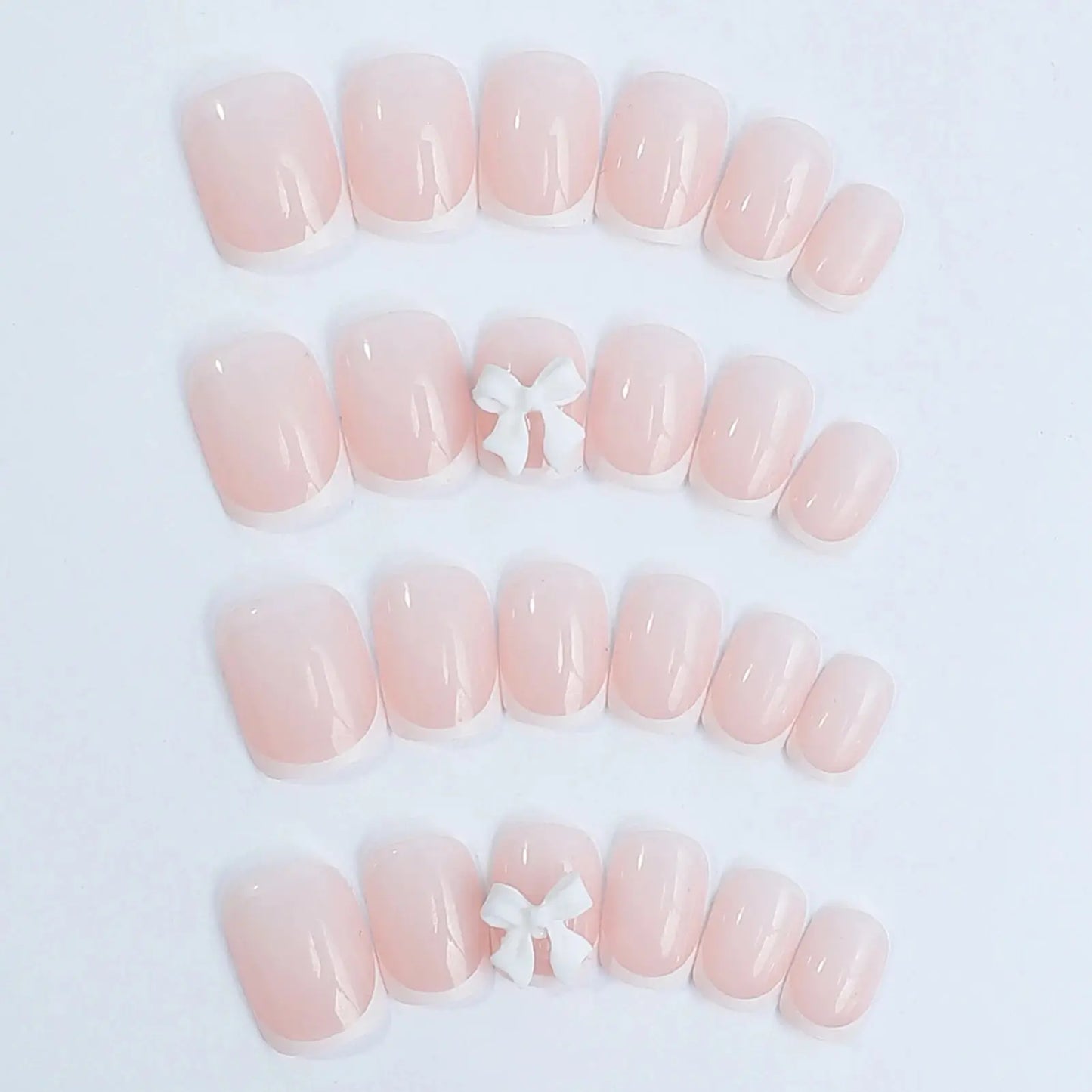 White French Press on Nails 3D Bowknot Fake Nails Tips Full Cover Wearable False Nails for Women and Girls DIY Manicure 24Pcs Tech Triumph Shop