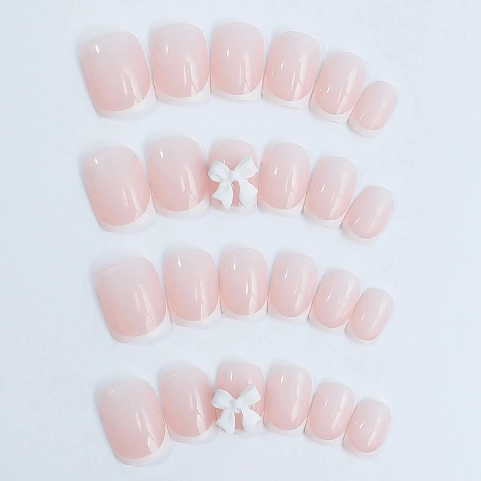 White French Press on Nails 3D Bowknot Fake Nails Tips Full Cover Wearable False Nails for Women and Girls DIY Manicure 24Pcs Tech Triumph Shop