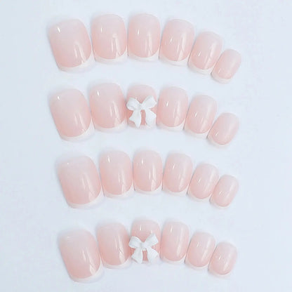 White French Press on Nails 3D Bowknot Fake Nails Tips Full Cover Wearable False Nails for Women and Girls DIY Manicure 24Pcs Tech Triumph Shop
