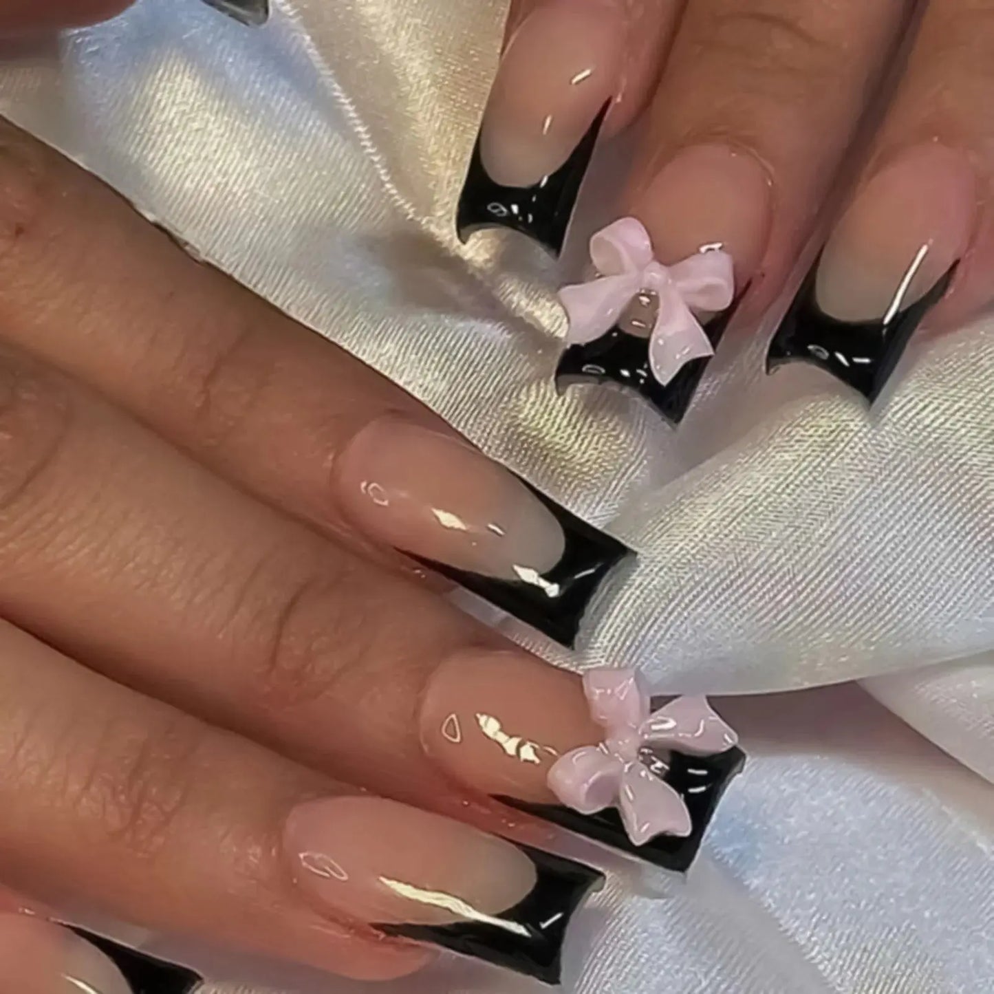 White French Press on Nails 3D Bowknot Fake Nails Tips Full Cover Wearable False Nails for Women and Girls DIY Manicure 24Pcs Tech Triumph Shop