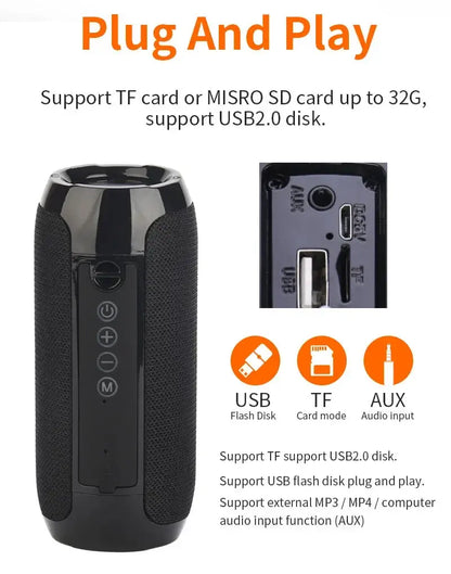 Portable Speaker Wireless  Bluetooth-compatible Subwoofer Outdoor Waterproof Loudspeaker Stereo Surround Support FM RadioTF - Tech Triumph Shop