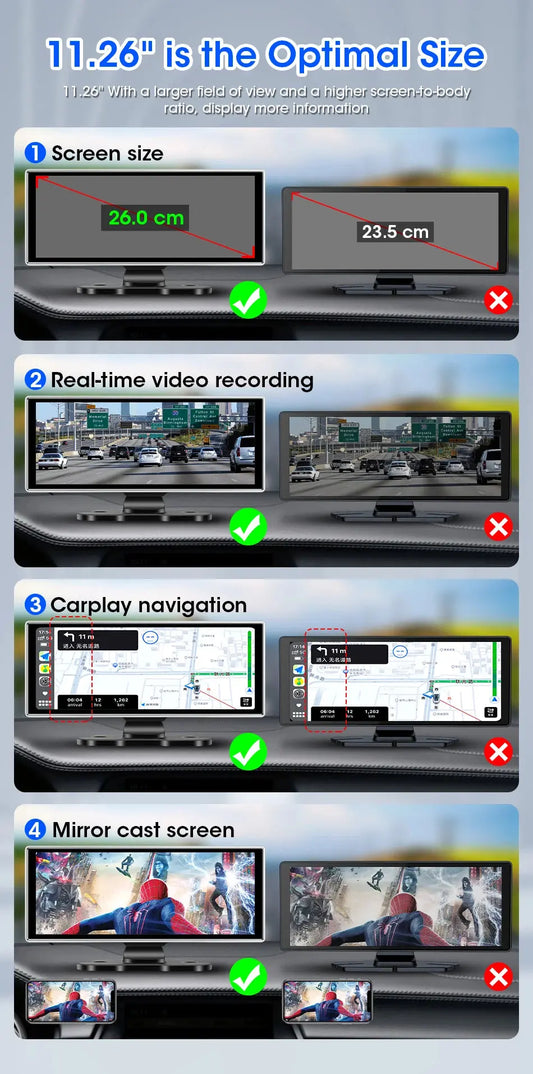 10/11.26 inch Dash Cam 4K Car DVR Wireless Carplay & Android Auto GPS Navigation Video Recorder Dashboard Dual Lens Wifi FM AUX Tech Triumph Shop
