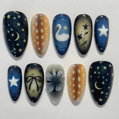 24pcs White Flower Fake Nail Tips Ins Yellow Pink Blush False Nails Wearable Full Cover European Almond Shaped Press on Nails Tech Triumph Shop