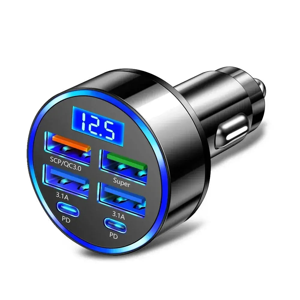66-250W PD Car Charger QC3.0 Fast Charge One to Six Car Cigarette Lighter Plug Car Charger Flash Charge with Digital Display Tech Triumph Shop