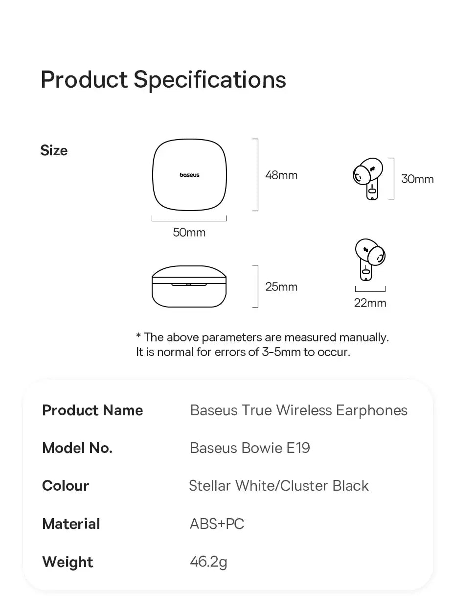 Baseus Bowie E19 Wireless Earphones Bluetooth 5.3 Big Bass 12mm Drivers IPX5 Waterproof Earbuds 33Hrs Battery Life Headphones Tech Triumph Shop