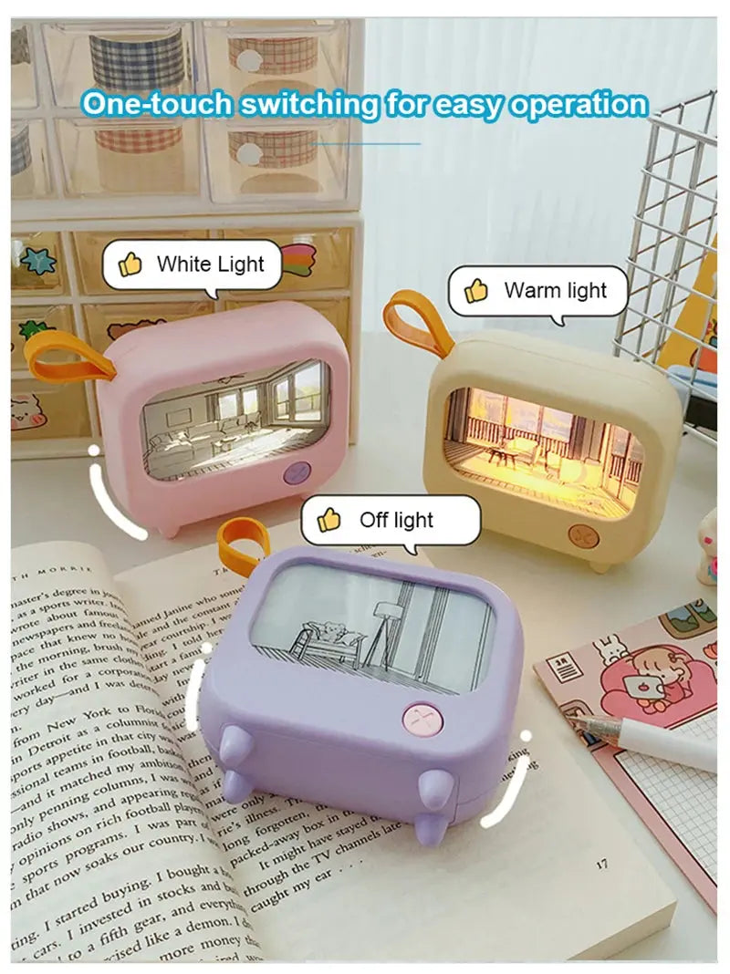 TV Painting Night Light Led Cute Child Learning Table Lamp Room Home Decoration Atmosphere Lighting Mini Desktop Birthday Gift Tech Triumph Shop