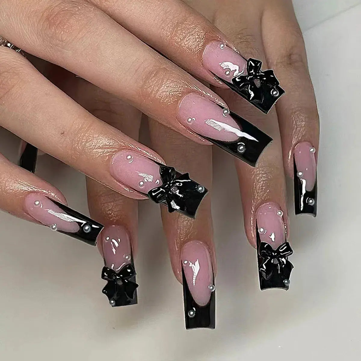 White French Press on Nails 3D Bowknot Fake Nails Tips Full Cover Wearable False Nails for Women and Girls DIY Manicure 24Pcs Tech Triumph Shop