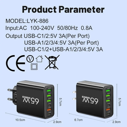 USB Charger 65W Mobile Phone Charger Fast Charging For Xiaomi Samsung Huawei P70 Travel Charger Adaptor For iPhone Quick Charger Tech Triumph Shop