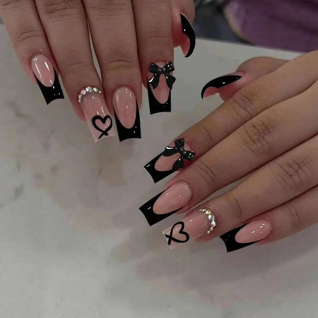 White French Press on Nails 3D Bowknot Fake Nails Tips Full Cover Wearable False Nails for Women and Girls DIY Manicure 24Pcs Tech Triumph Shop