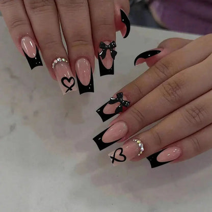 White French Press on Nails 3D Bowknot Fake Nails Tips Full Cover Wearable False Nails for Women and Girls DIY Manicure 24Pcs Tech Triumph Shop