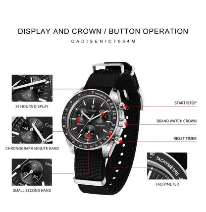 CADISEN New Men's Watches Luxury Quartz Wrist Watch For Men Sapphire AR Coated Tech Triumph Shop