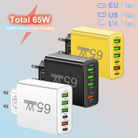 USB Charger 65W Mobile Phone Charger Fast Charging For Xiaomi Samsung Huawei P70 Travel Charger Adaptor For iPhone Quick Charger Tech Triumph Shop