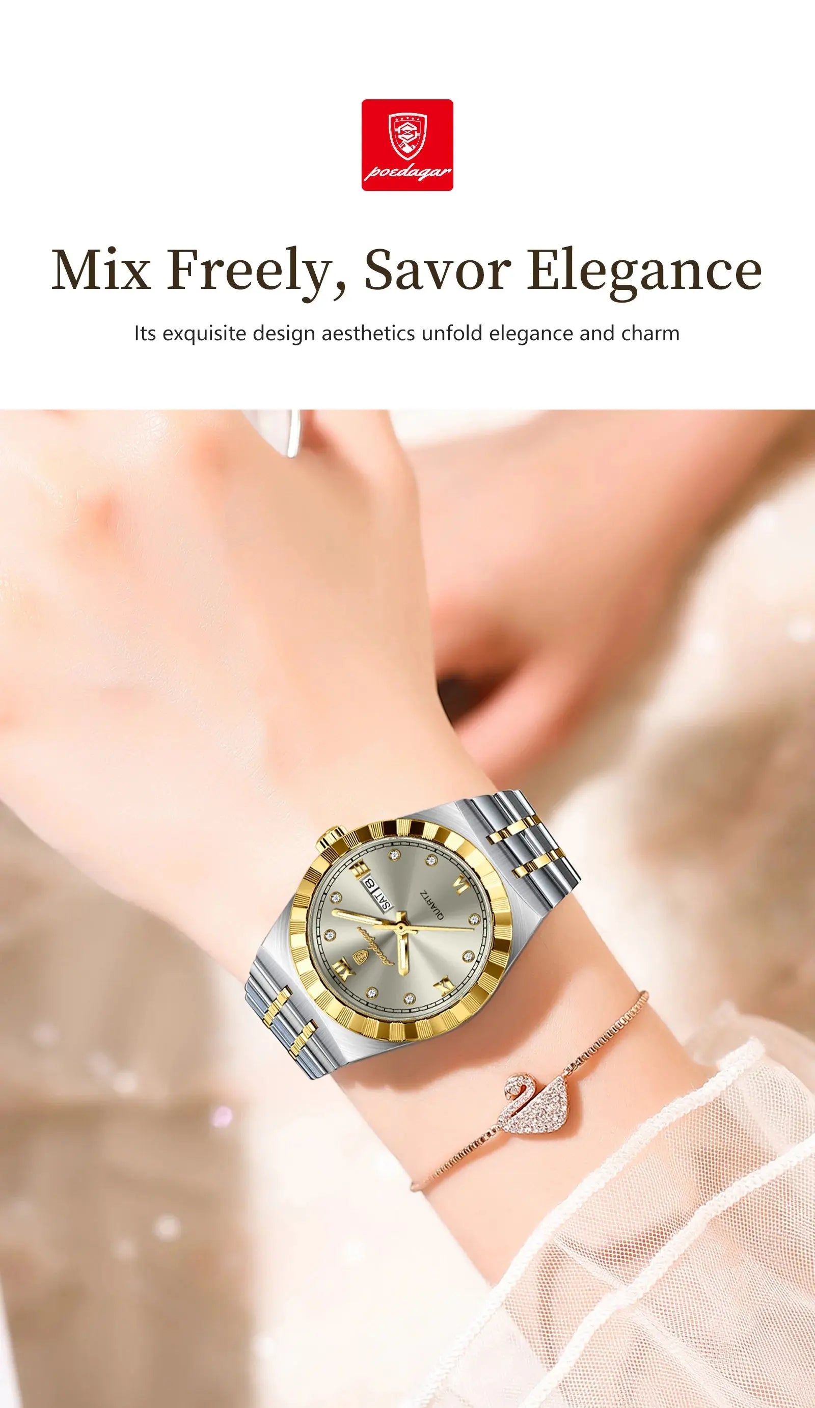 POEDAGAR Luxury Original Ladies Watch Luminous Waterproof Week Date Woman Wristwatch Stainless Steel Women Quartz Watches Female Tech Triumph Shop