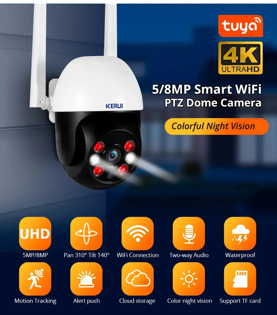 KERUI 5MP 8MP 4K PTZ WiFi IP Wireless Camera Tuya Smart Outdoor Home Security Dual Lens 10MP 5K Camera CCTV Video Surveillance Tech Triumph Shop