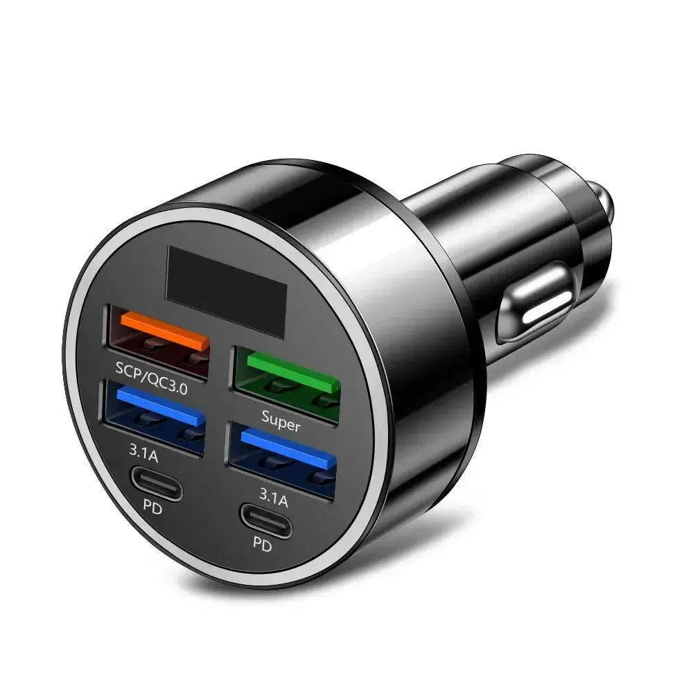 66-250W PD Car Charger QC3.0 Fast Charge One to Six Car Cigarette Lighter Plug Car Charger Flash Charge with Digital Display Tech Triumph Shop