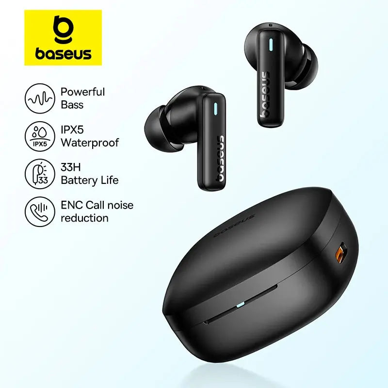 Baseus Bowie E19 Wireless Earphones Bluetooth 5.3 Big Bass 12mm Drivers IPX5 Waterproof Earbuds 33Hrs Battery Life Headphones Tech Triumph Shop