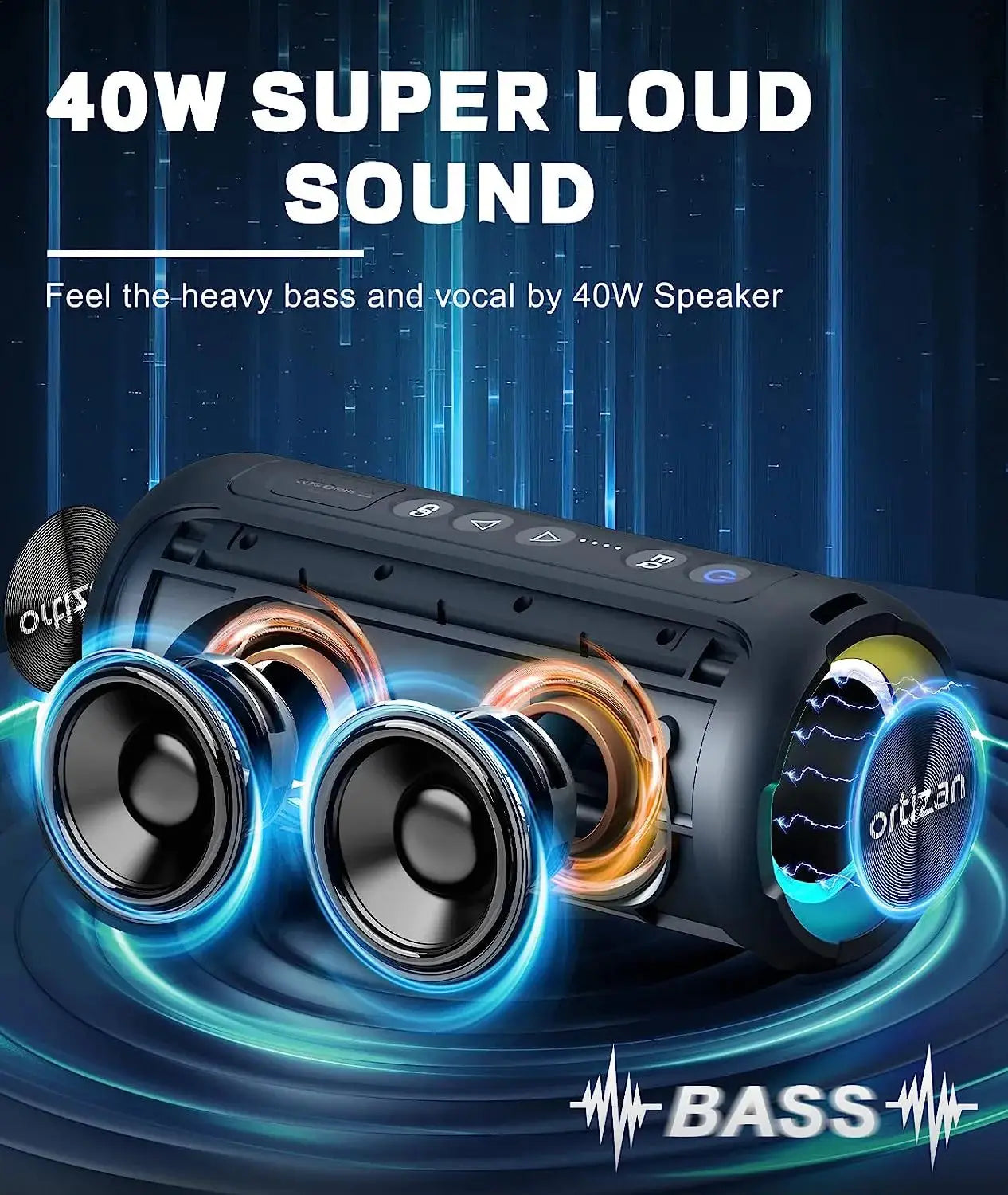 Ortizan Bluetooth Speakers 40W Enhanced Bass Portable Outdoor Wireless Speaker 30Hrs IP7 Waterproof Shower Speaker Bluetooth 5.3 - Tech Triumph Shop