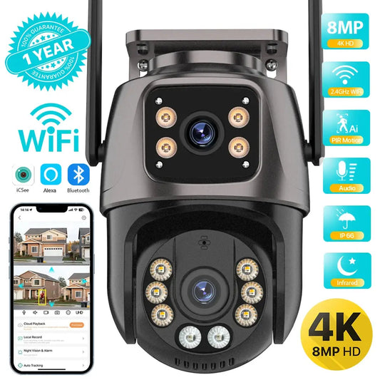 4K 8MP HD Wifi PTZ Camera Outdoor 4MP Dual Lens Dual Screen AI Auto Tracking IP Camera CCTV Audio Video Surveillance P2P iCSee Tech Triumph Shop