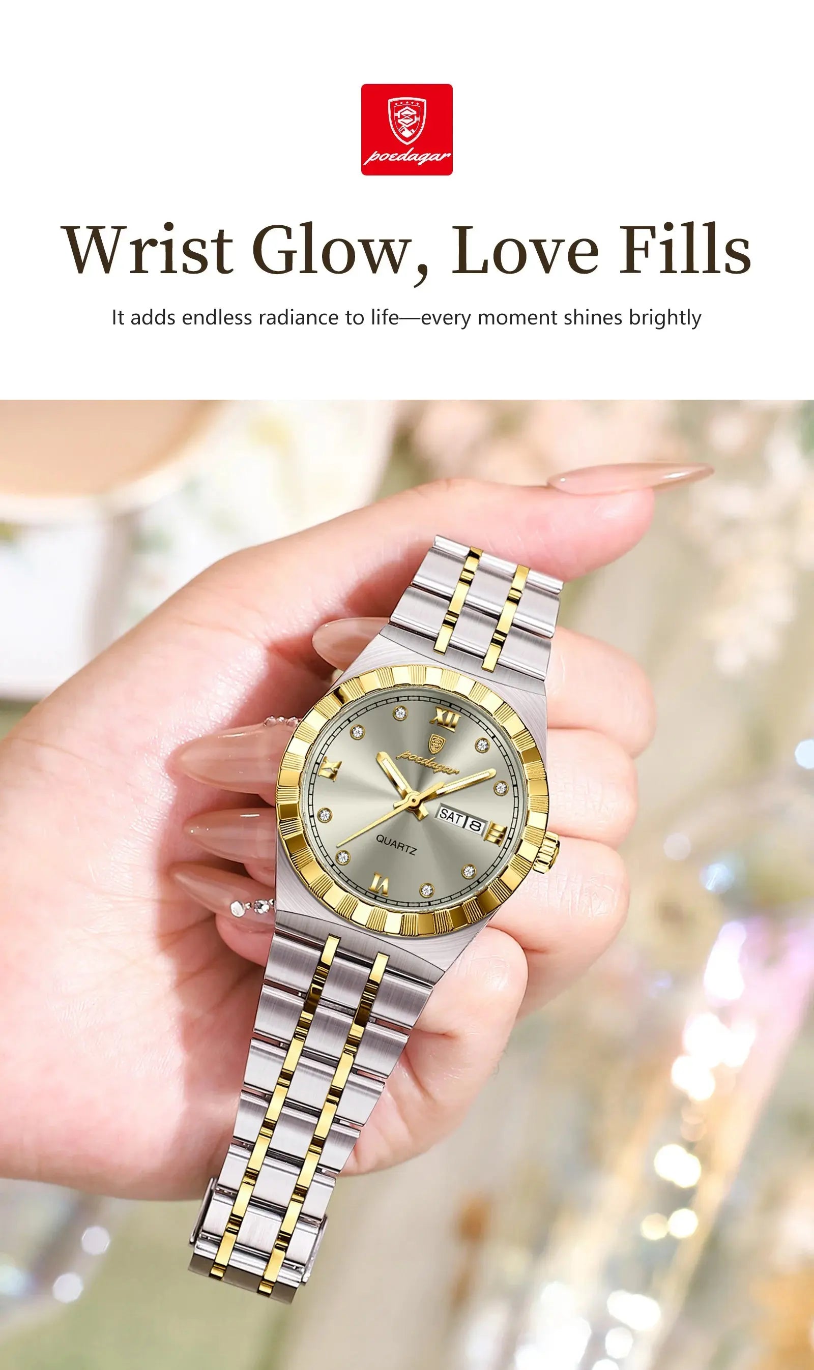 POEDAGAR Luxury Original Ladies Watch Luminous Waterproof Week Date Woman Wristwatch Stainless Steel Women Quartz Watches Female Tech Triumph Shop