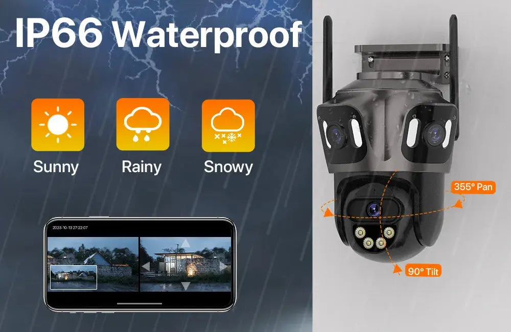 Three Screen WIFI IP Camera Outdoor 4K Dual Lens PTZ Camera Ai Human Detection IP66 Waterproof CCTV Video Security Camera iCsee Tech Triumph Shop