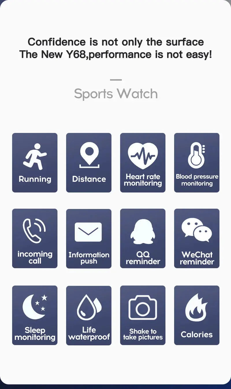 Multifunctional Smart Watch Men Women Bluetooth Connected Phone Music Fitness Sports Bracelet Sleep Monitor Y68 Smartwatch D20 - Tech Triumph Shop
