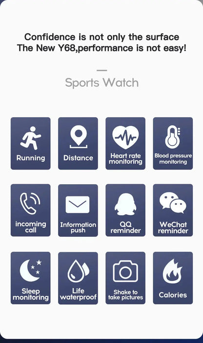 Multifunctional Smart Watch Men Women Bluetooth Connected Phone Music Fitness Sports Bracelet Sleep Monitor Y68 Smartwatch D20 - Tech Triumph Shop