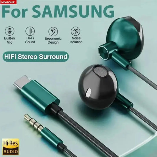 9D Bass Stereo Type C&3.5mm Headphones Volume Control Headset With HD Mic Wired Earbuds For iPhone15/16 Samsung Galaxy Earphones Tech Triumph Shop