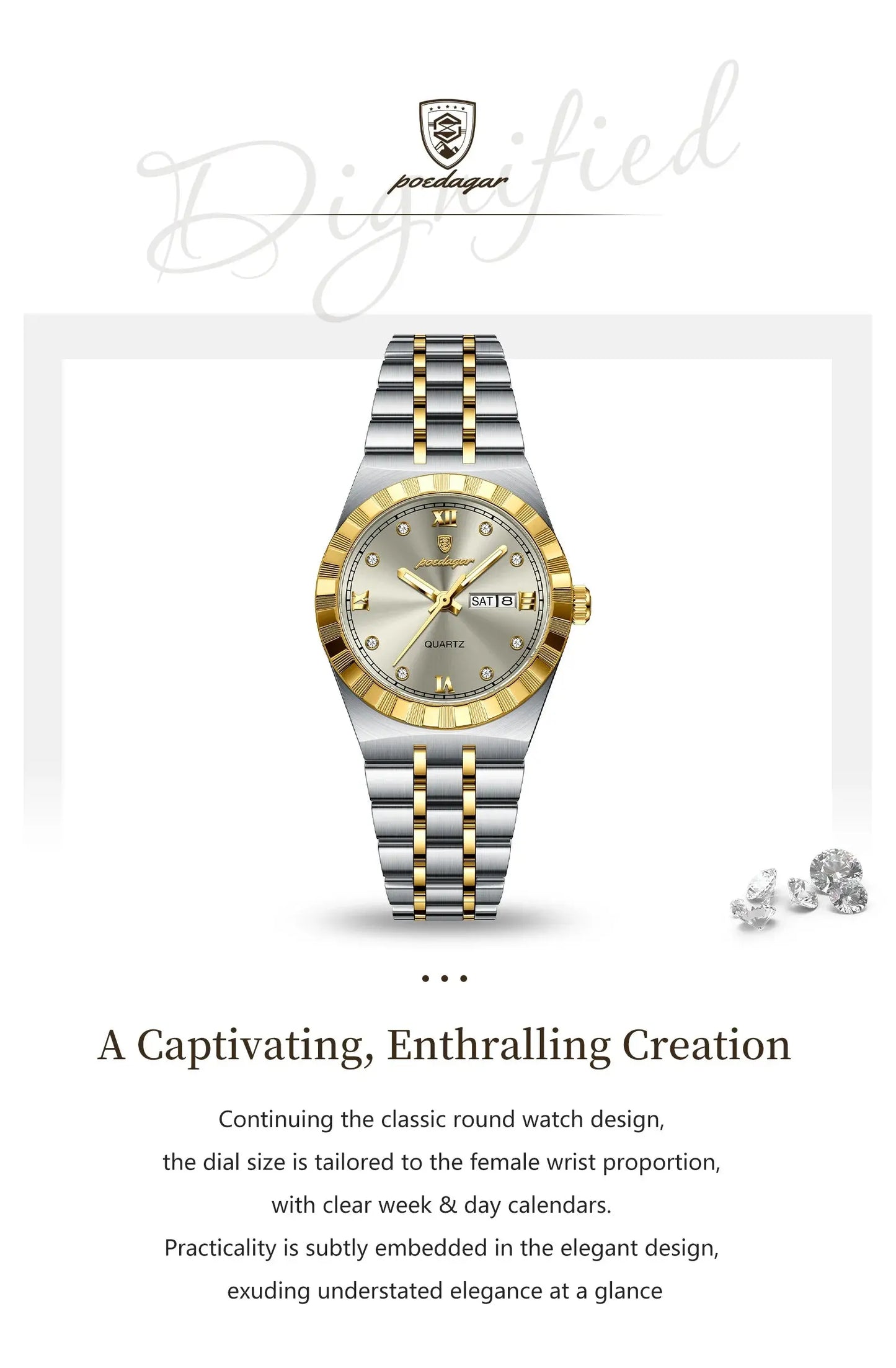 POEDAGAR Luxury Original Ladies Watch Luminous Waterproof Week Date Woman Wristwatch Stainless Steel Women Quartz Watches Female Tech Triumph Shop