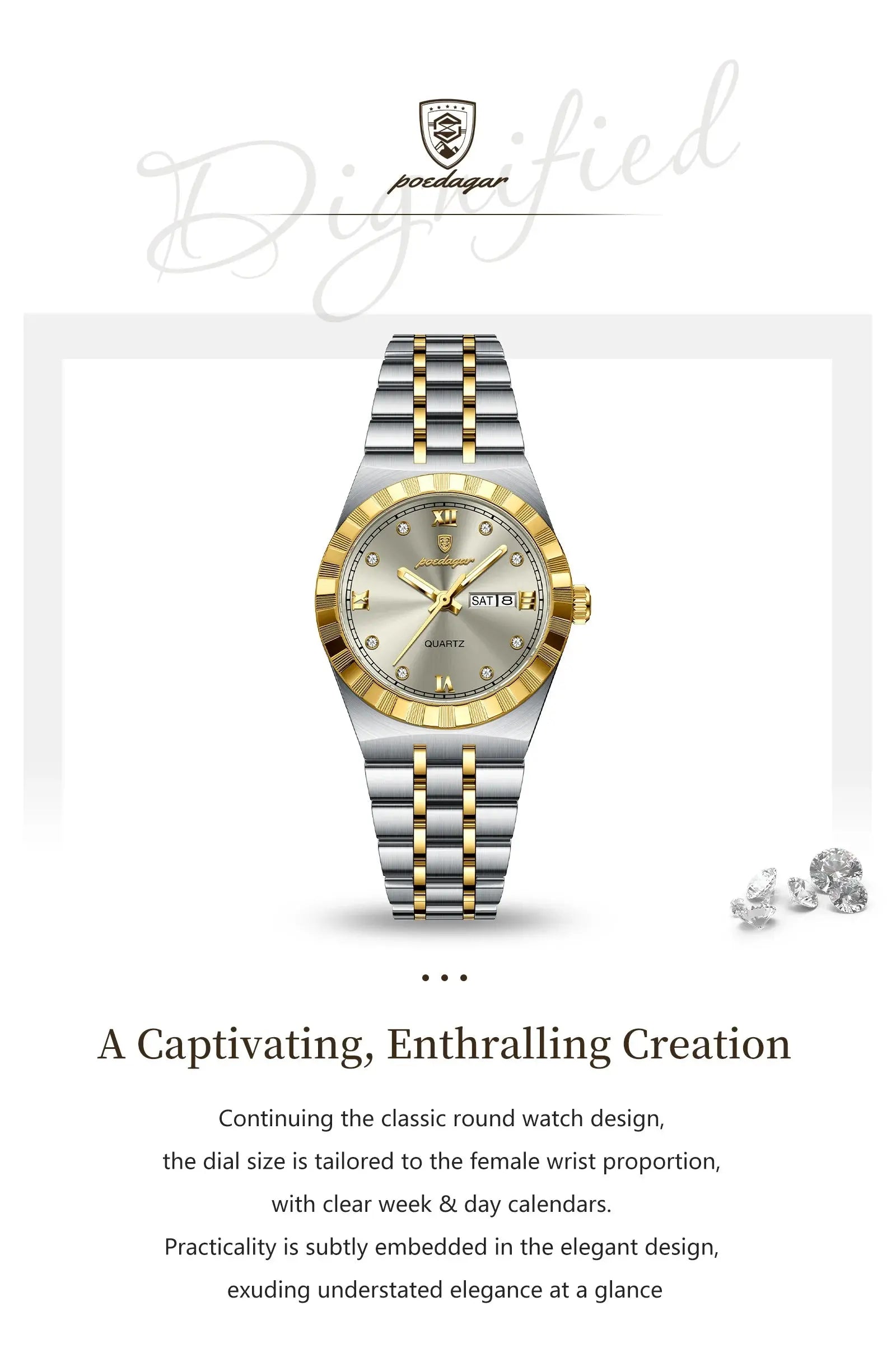 POEDAGAR Luxury Original Ladies Watch Luminous Waterproof Week Date Woman Wristwatch Stainless Steel Women Quartz Watches Female Tech Triumph Shop