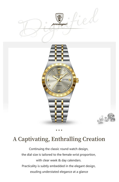 POEDAGAR Luxury Original Ladies Watch Luminous Waterproof Week Date Woman Wristwatch Stainless Steel Women Quartz Watches Female Tech Triumph Shop