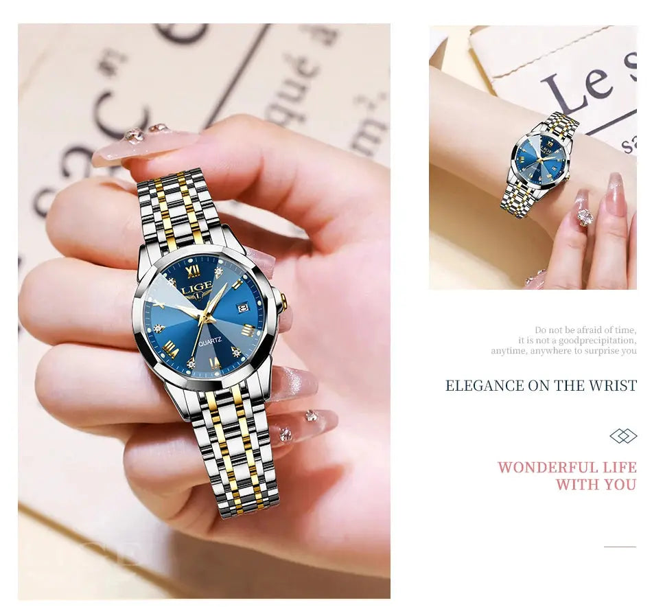 LIGE Elegant Ultrathin Nordic Simple Style Quartz Movement Women's Wristwatch Fashion Stainless Steel Bracelet Belt Woman Watch Tech Triumph Shop