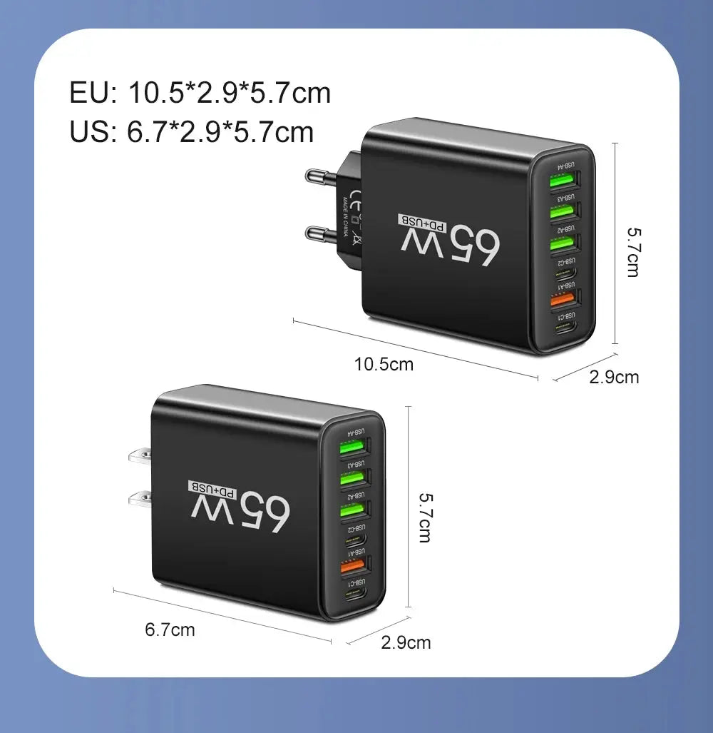USB Charger 65W Mobile Phone Charger Fast Charging For Xiaomi Samsung Huawei P70 Travel Charger Adaptor For iPhone Quick Charger Tech Triumph Shop