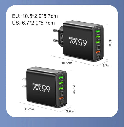 USB Charger 65W Mobile Phone Charger Fast Charging For Xiaomi Samsung Huawei P70 Travel Charger Adaptor For iPhone Quick Charger Tech Triumph Shop
