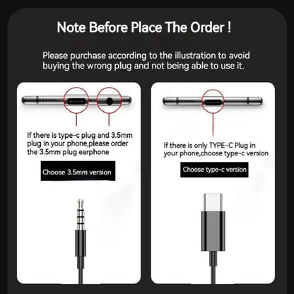 9D Bass Stereo Type C&3.5mm Headphones Volume Control Headset With HD Mic Wired Earbuds For iPhone15/16 Samsung Galaxy Earphones Tech Triumph Shop